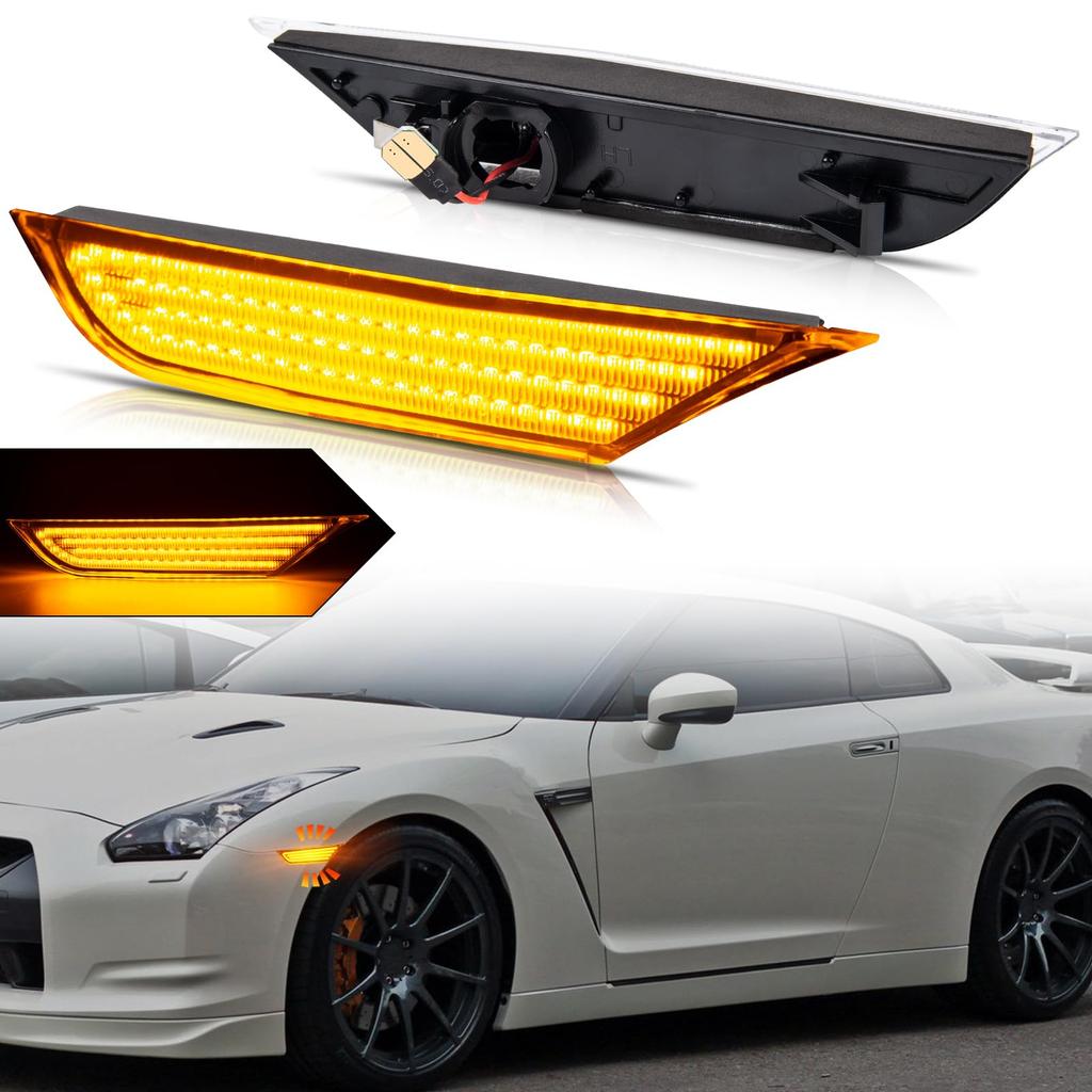 NEIFILES LED Front Side Marker Lights for Nissan Clear Lenses to Replace OEM Amber Lenses GT-R R35,