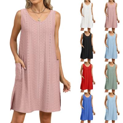 Zomerse Cover-up Jurk voor Dames met Zijsplitten, Casual, Lief, Mouwloos, Mouwloze Zomerjurk met Zakken