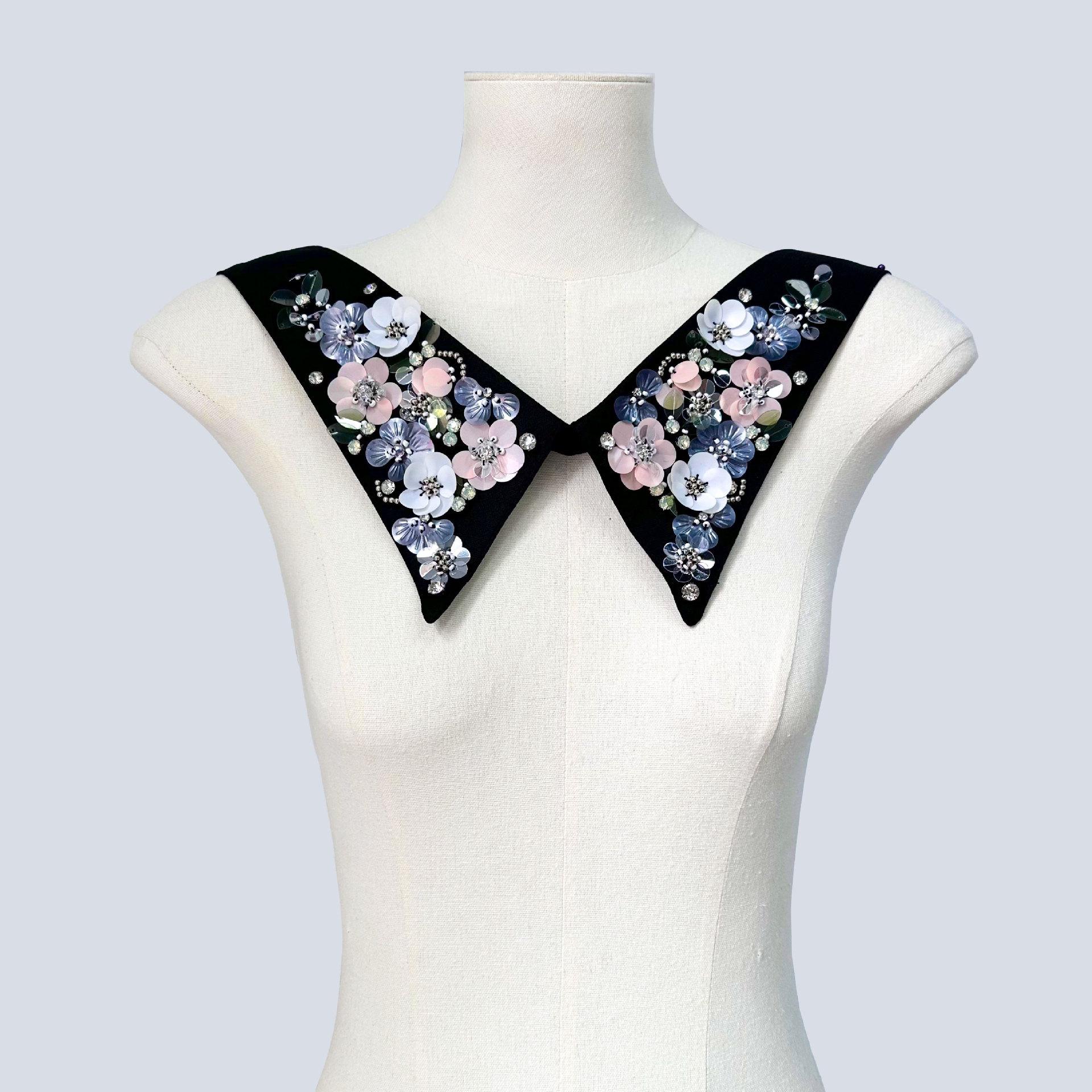 

Корейская версия ручной работы из бисера, цветочная отделка, накладной воротник, универсальная рубашка, свитер с острым воротником, аксессуары