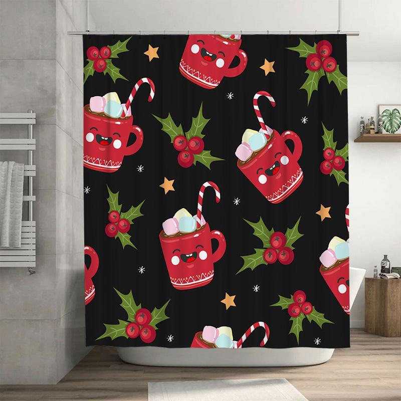 

TU Christmas Bathroom Decor Festive Holiday Shower Curtain Cute Santa Cup Winter Themed Waterproof Decor Gift for Holiday 90x180cm35x71in