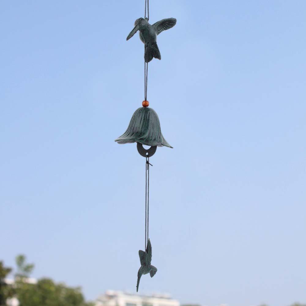 Metal Hanging Wind Chimes 16.54in Blue / Green / Yellow Outdoor Wind Decor with Hanging Rope Bird Home Hanging Ornament