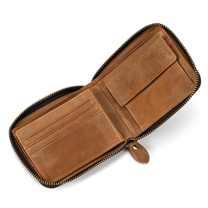 2026 New Short Wallet Men Women Vintage Fashion Card Holder Zipper Coin Purse Crazy Horse Leather Mens Slim Zipper Purse Wallet