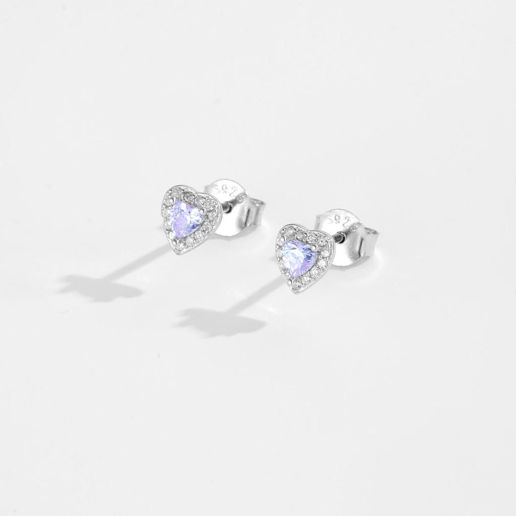 ANDYWEN 925 Sterling Silver Stud Earrings Heart-shaped Earrings Purple Cubic Zirconia Inlay Fine Jewelry Gifts