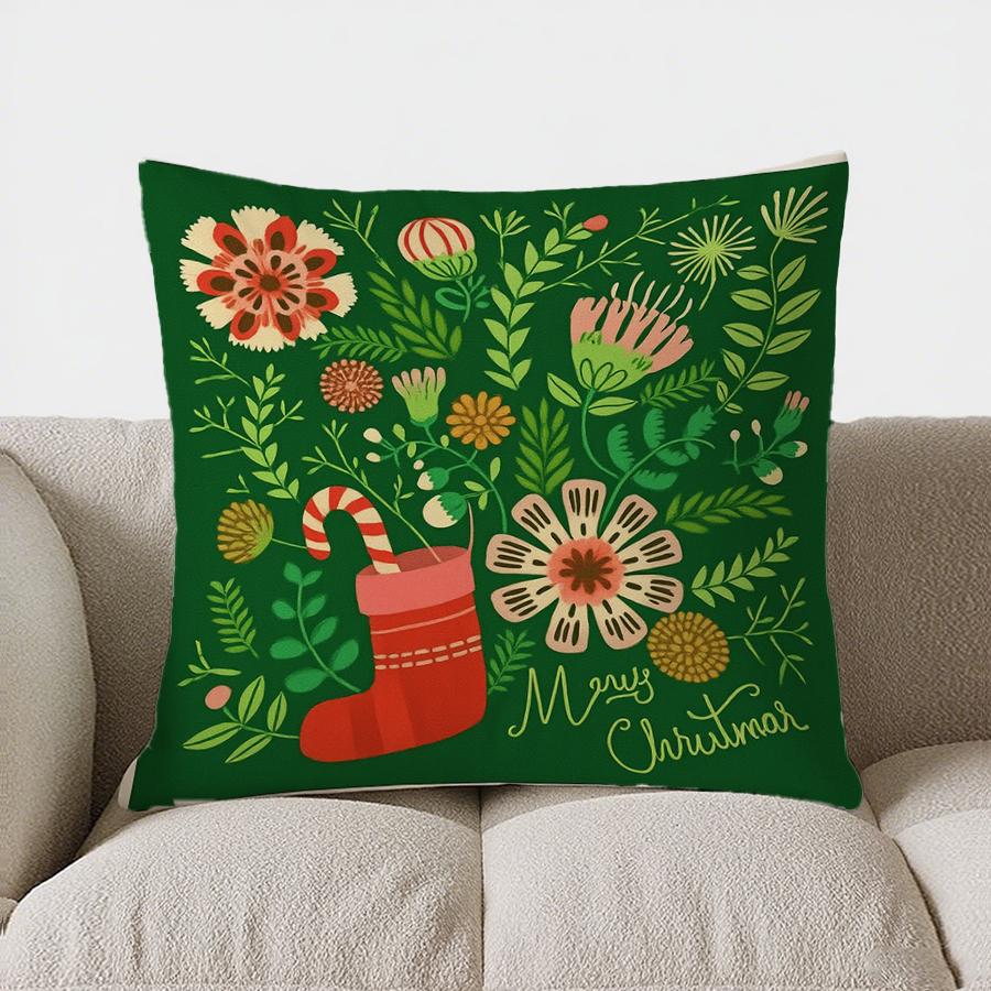 Home Decor Floral Holly Berries Design Throw Pillow Pattern Cushion Cover Suitable For Sofa Bedroom Car Pillow Cover