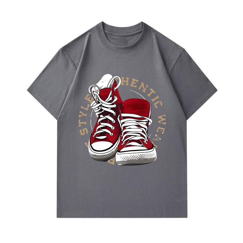 Men's 100% Cotton Crew Neck Short Sleeve T-Shirt, Retro Red Canvas Sneaker Printed Casual Comfortable Tee, Stylish Authentic Streetwear Daily Fashion
