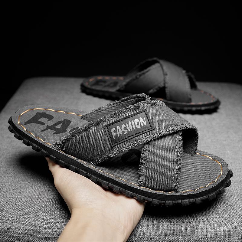 Men Summer Slippers Fashion Fabric Home Men's Slippers Outdoor Rubber Flat Men Sandals Casual Slides House Floor Slippers