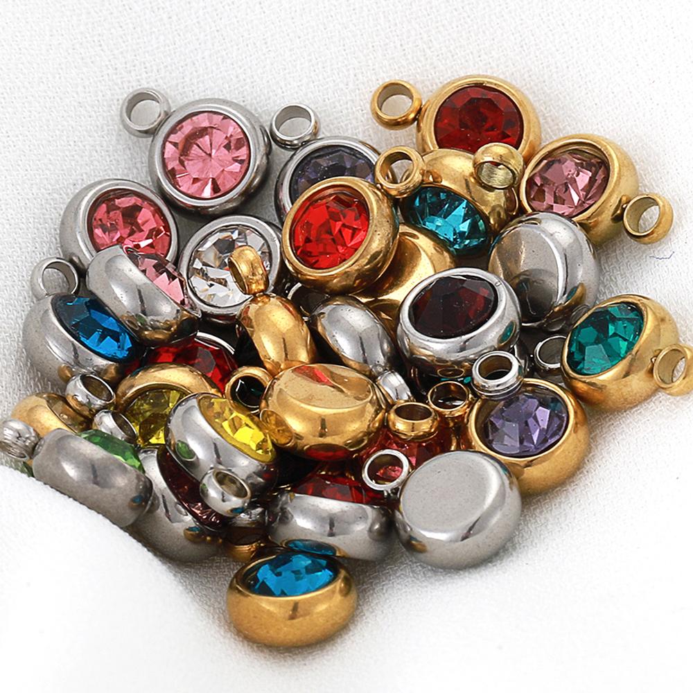 20pcs Stainless Steel Rhinestone Beads Gold Color Crystal Charms Pendants for Jewelry Making DIY Bracelets Necklaces Wholesale