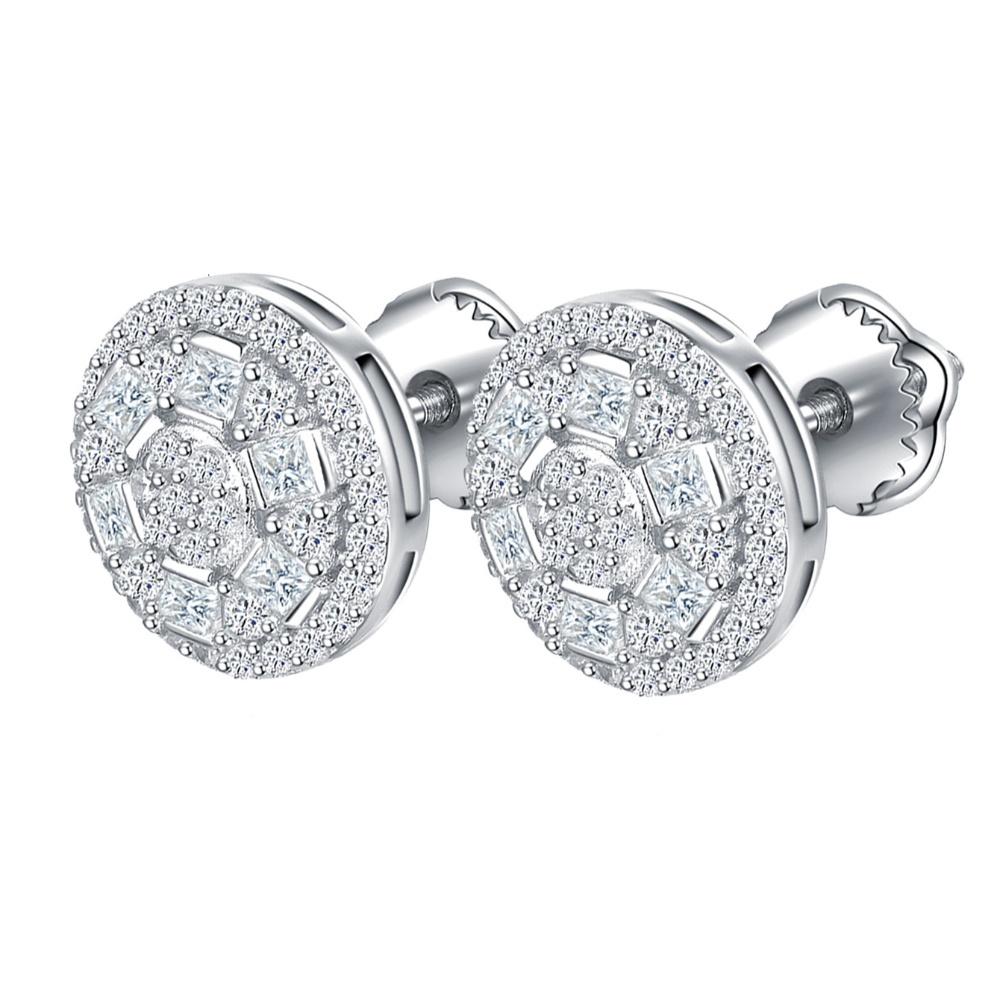 

Муассанит Настоящее серебро 925 пробы Ледяной кластер Круглые Хип-хоп Выделяющиеся Мужские серьги-пусеты белый