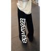 Mens White Wide Leg Jeans Letter Print High Waist Straight Pants American Streetwear Vibe
