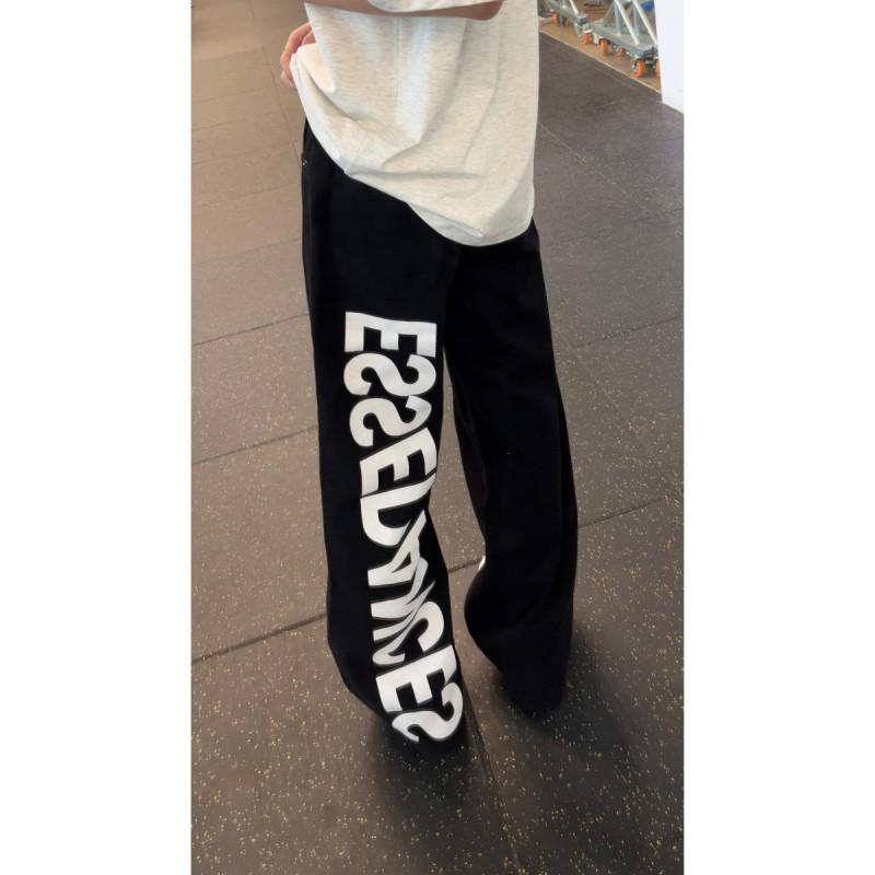 Mens White Wide Leg Jeans Letter Print High Waist Straight Pants American Streetwear Vibe