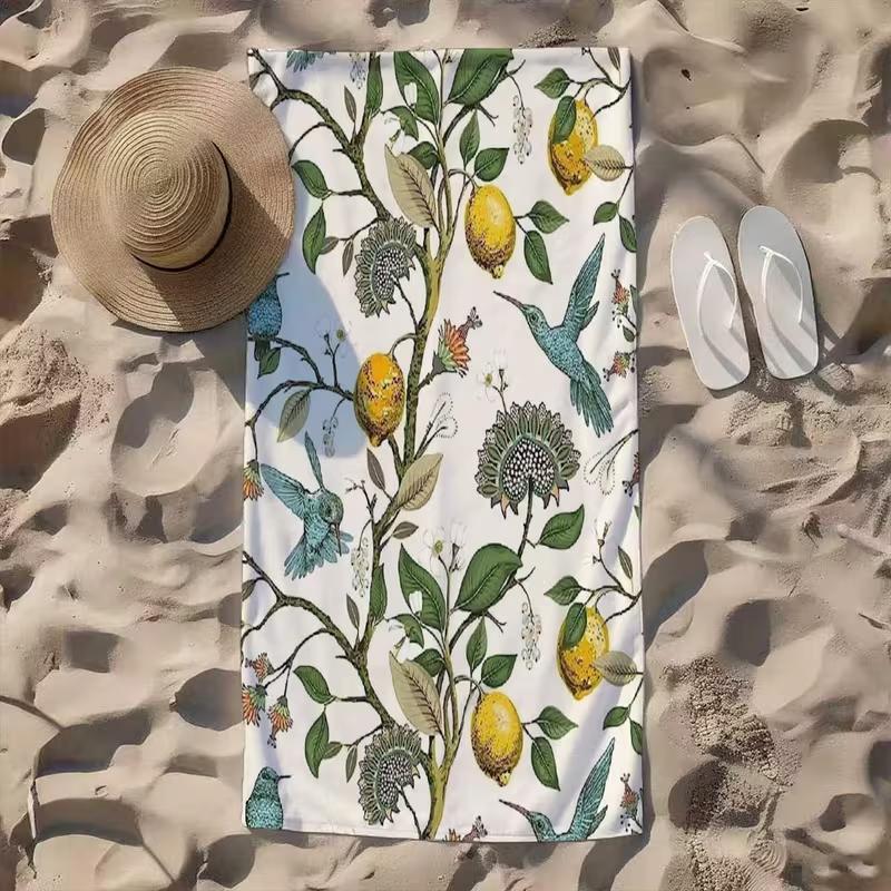 Pastoral Art Deer Floral Print Beach Towel Colorful Botanical Pattern Quick Dry Soft Absorbent Sand Free Towel for Summer Travel