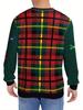 Plus Size Men's Festive Christmas Plaid and Bells [Print Sweater - Casual Round Neck Long Sleeve Pullover