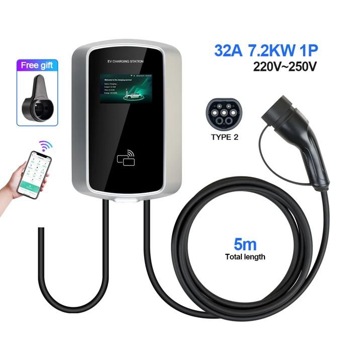 Station de Charge EV, Contrôle Intelligent par Application, Réglages de Courant Ajustables, 7.2KW 32A 1 phase, TYPE2