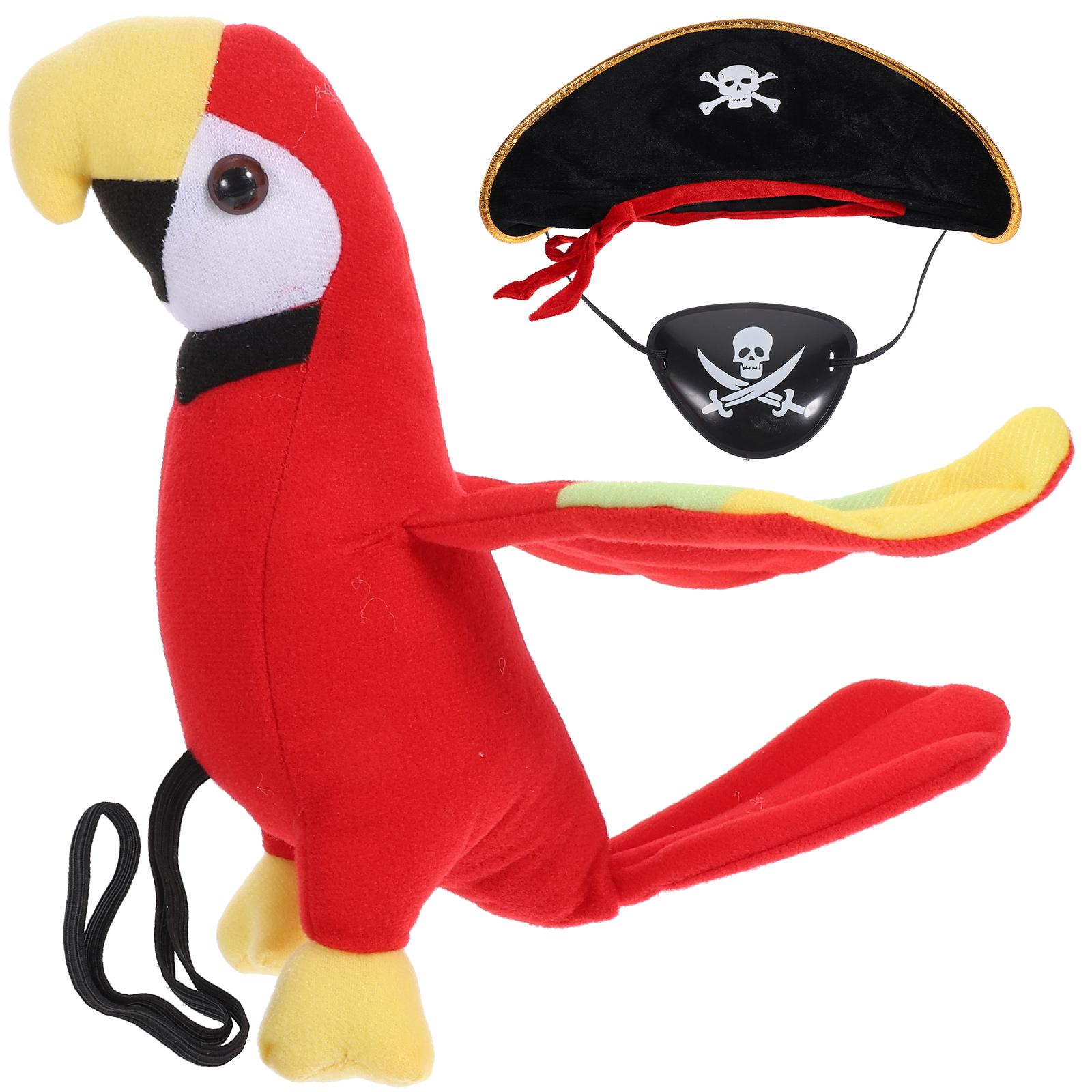 1 set Pirate Hat Eye Mask Stuffed Parrot Realistic Props Plush Bird Pirate Costume Supplies Parrot naments Festive Party 20.00X18.00X11.50CM