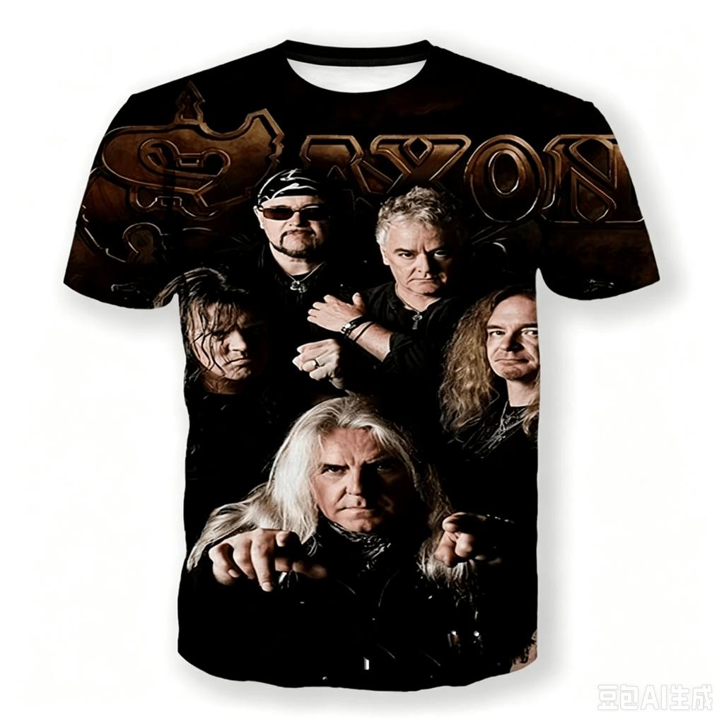 Saxon 3D Print Sport Quick-dry Breathable Men T-shirt Hip-hop Heavy Metal Punk Rock Band Street Casual Fashion Short-sleeve Top