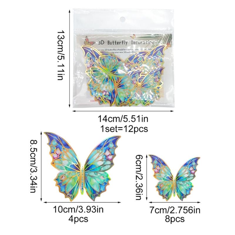 3D Butterfly Wall Decors 12Pcs Small Large 2Sizes Colorful Butterfly Decorations for Birthday Party Adhesive Stickers