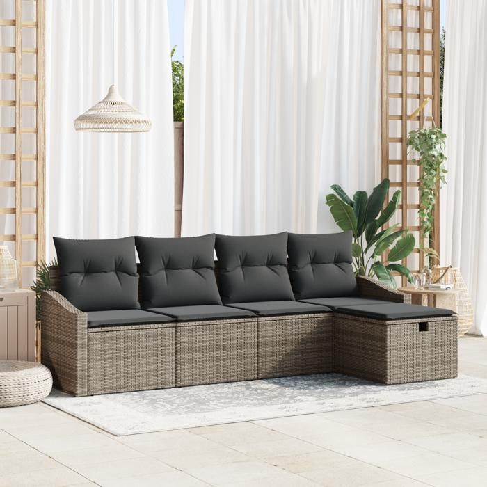 VidaXL Ensemble de Canapés de jardin 5 pièces avec coussins Gris Poly Rotin 3359258