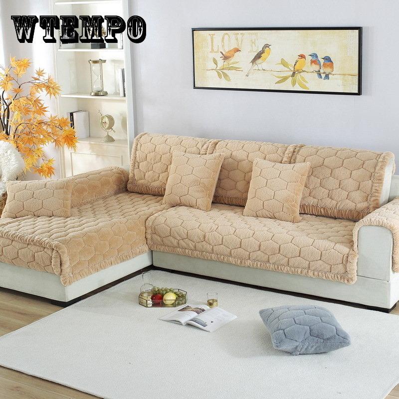 Winter Plush Sofa Cushion Plus Thick Plush Wide Edge Anti-slip Sofa Cushion Cover