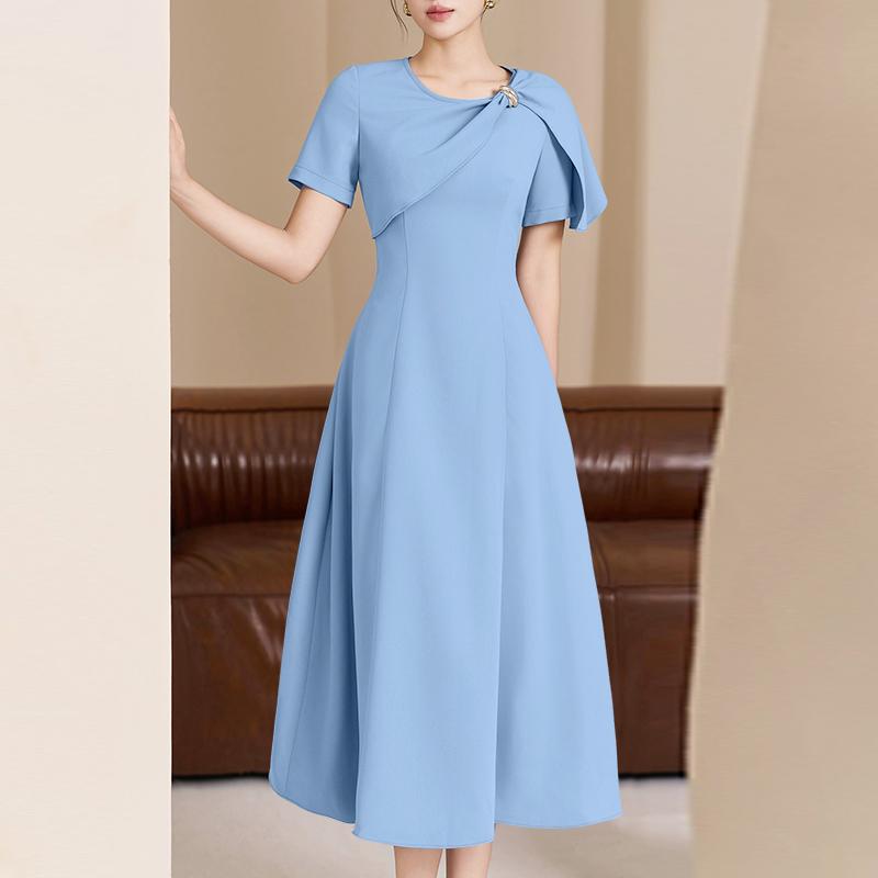 ZANZEA Women Daily Casual Elegant Round Neck Casual Short Sleeve Dress S синий