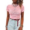 Shi Ying EU Size Women's Valentine's Heart Pattern Semi-High Neck 3/4 Sleeve Top
