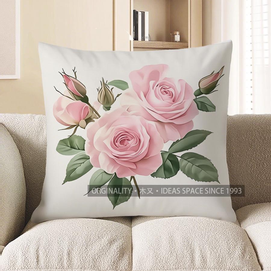 Home Decor Pink Roses: Elegant Floral Cushion Cover Pattern Cushion Cover Suitable For Sofa Bedroom Car Pillow Cover