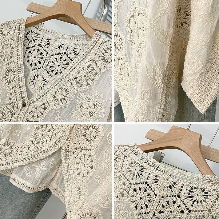 Bohemian Women's Crochet Hollow Lace Cardigan Top Summer Loose Plus Size Sun Protection Cardigan