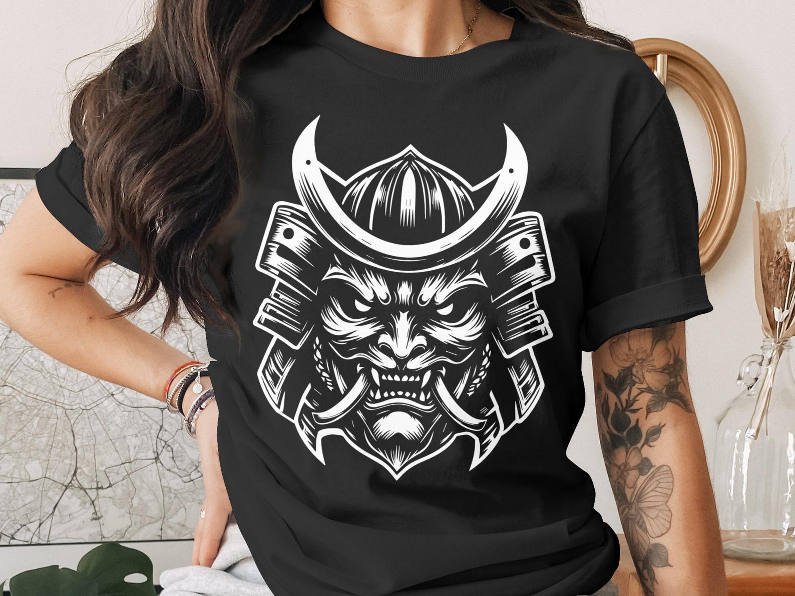 Samurai Mask T-Shirt, Japanese Oni Mask Tee, Hannya Demon Warrior Graphic Shirt, Bushido Culture Gift for Him, Edgy Anime Aesthetic 3XL