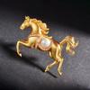 Rhinestones Pearl Alloy Horse Brooches Zodiac Pony Pins Women Men Clothing Accessories Suit Lapel Corsage New Year Gifts