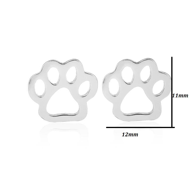 Cute Pet Dog Paw Print Stud Earrings Mini Golden Color Sweet Stainless Steel Ear Studs For Women Girls Fashion Zircon Gifts
