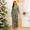AB439 Middle Eastern Women's Diamond-Studded Fashion Print Jalabiya Robe