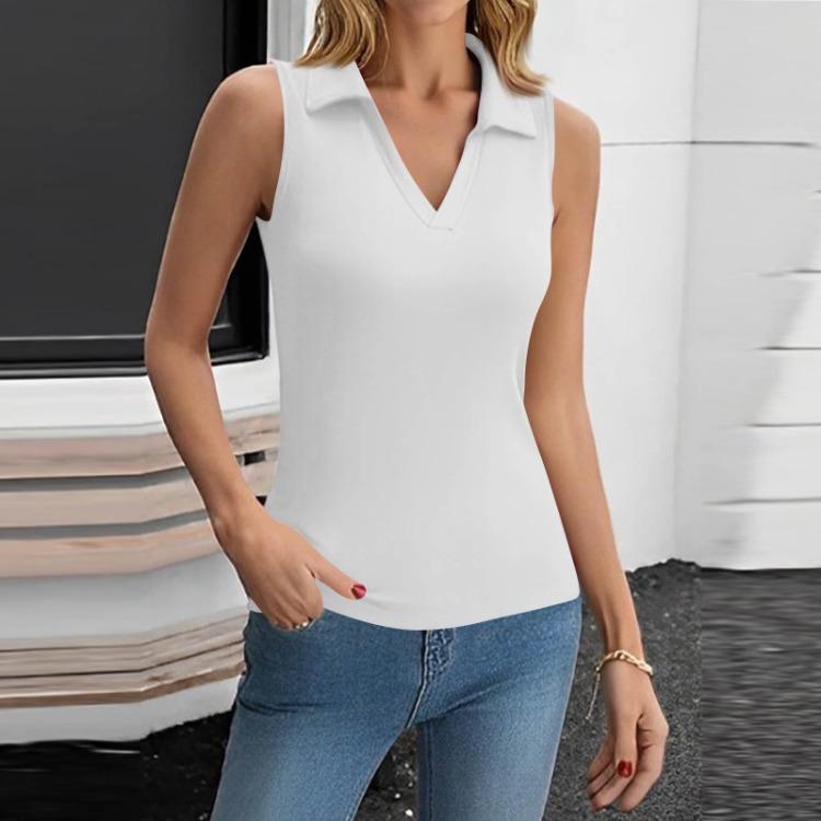 Women's Summer Casual V Neck Sleeveless Solid Color Tight Tank Top Fashion Trendy Top