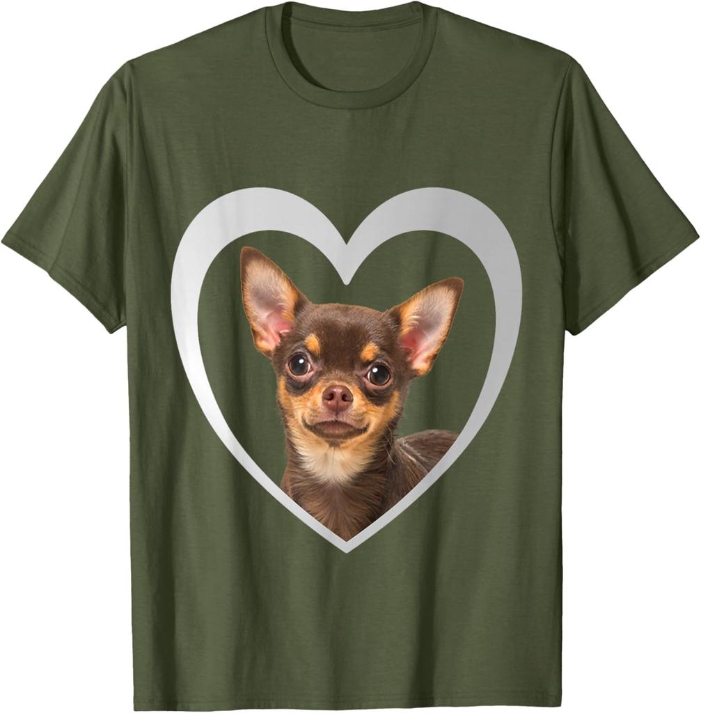 Chihuahua Hund Herz Umriss Grafik T-Shirt Herren Lässig Baumwolle Rundhals T-Shirt Reise