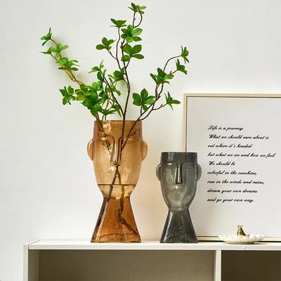 Vase en Verre Visage Artistique Terrarium Transparent pour Ornements Décor de Salon Vase à Fleurs Accessoires de Décoration de Table Artisanat