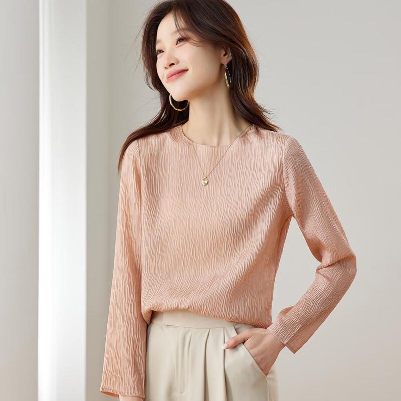 Srcr Women's Silk Crepe Long Sleeve Textured Pullover