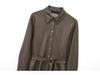 Women's 2025 Faux Leather Long-Sleeve Belted Shirt Dress – Winter Collection