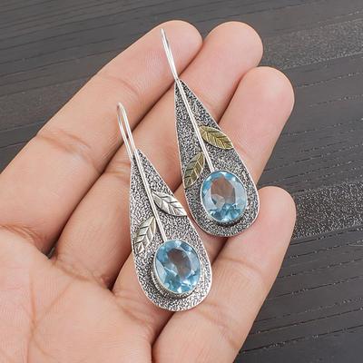 Orecchino con gemma di topazio azzurro cielo, gioiello fatto a mano stupendo, gioiello in argento sterling massiccio 925, orecchino bohémien per regalo di matrimonio