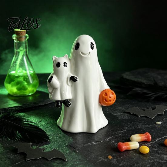 Handcrafted Ghost Statues Halloween Resin Figurines, Cute Spooky Statue for Garden Farmhouse Bookshelf Tabletop, Fall Home Decoration Decorations