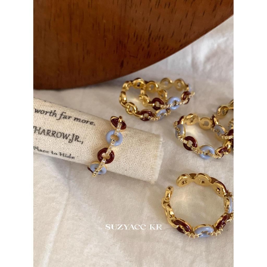 Suzyacc KR Vintage Rhinestone Drip Glaze Circle Ring - Women's High-End Niche Design Statement Piece