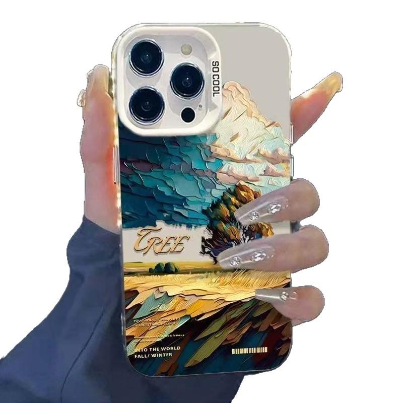 Oil Painting Wheat Field iPhone Case for Models 13, 14, 15Pro, 16Pro, 17: High-End Landscape Design.