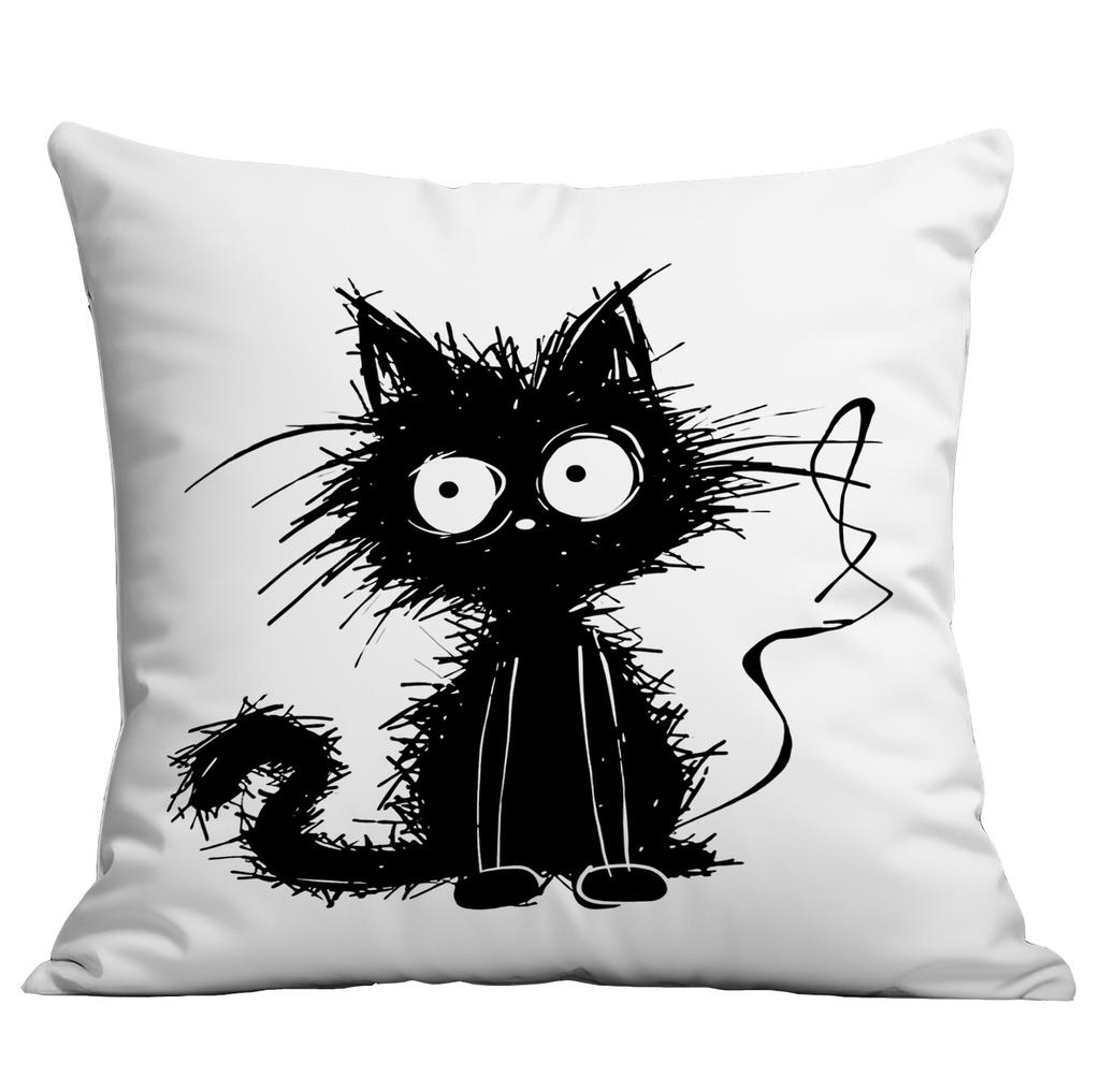 Neue Cartoon-Linien Schwarze Katze Einfacher bedruckter Kissenbezug Zuhause Sofa Kissenbezug