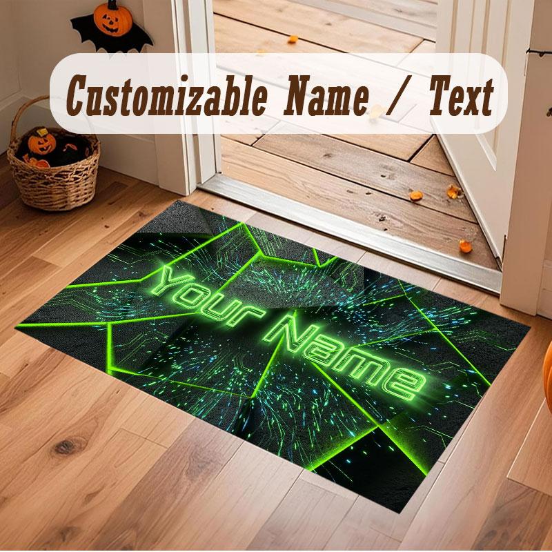 City Cyberpunk Theme Crystal Velvet Floor Rug Personalized Custom Name Text Warm Carpet Home Decoration