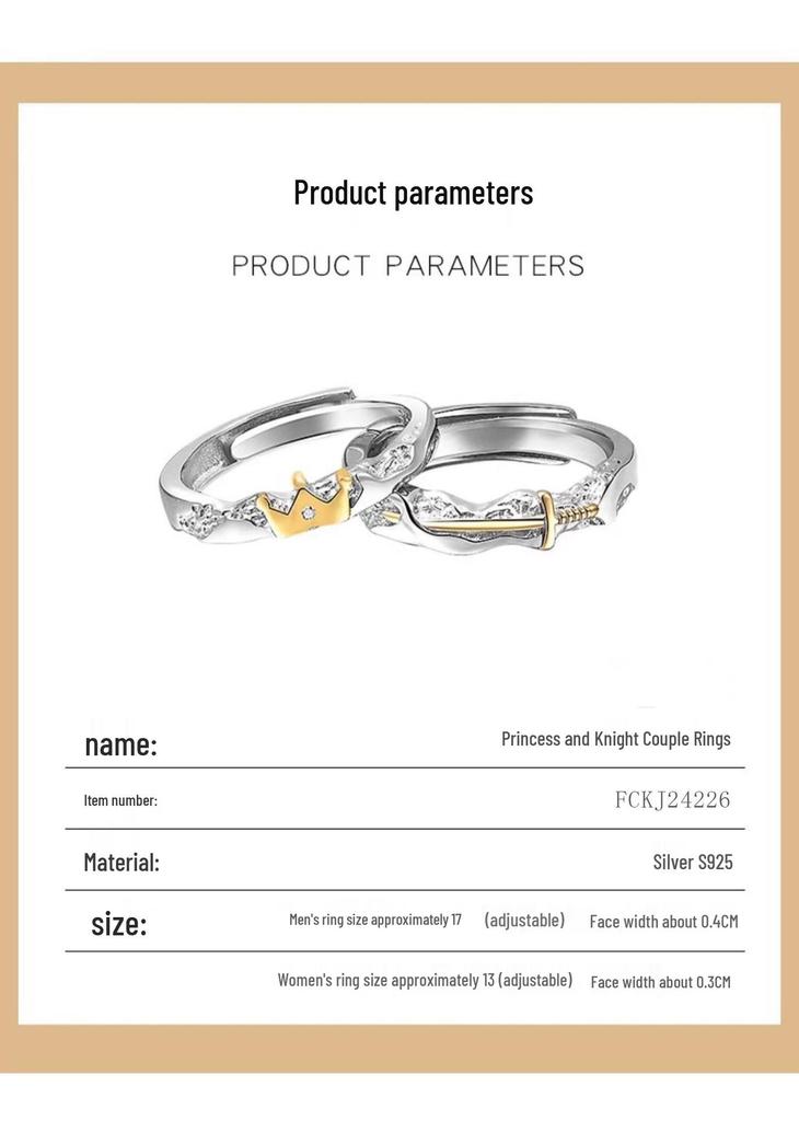 Princess and Knight S925 Sterling Silver Commemorative Couple Rings for Men and Women - Fashionable Qixi Festival Gift