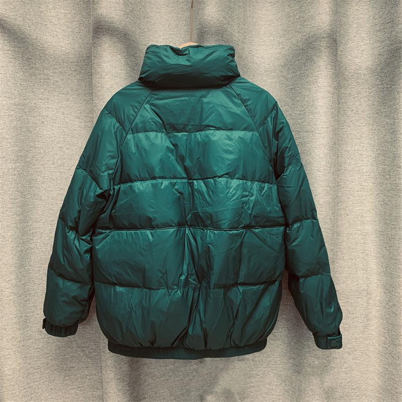 Femei, toamnă iarnă, jachetă albă din puf de rață, haină căptușită, guler scurt, mânecă completă, buzunar cu fermoar, vrac, îngroșare, culoare solidă