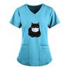 Women's Cute Print Short Sleeve V-neck Top Work  Solid Color Pocket Top