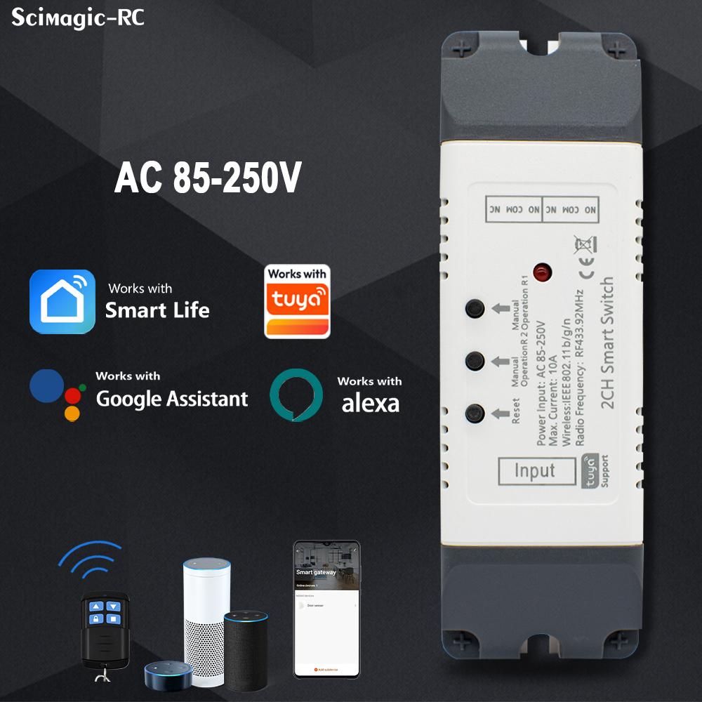 2 Channels Wifi Switch  220V 7-32V 85-250V 10A RF433 Remote 2CH Pulse Module Relay Alexa Smart Switch For Tuya