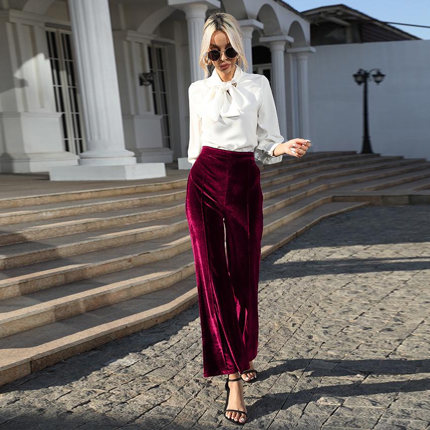 European & American Patchwork Gold Velvet High-Waisted Flare Pants for Women - 2023 Spring/Fall Collection