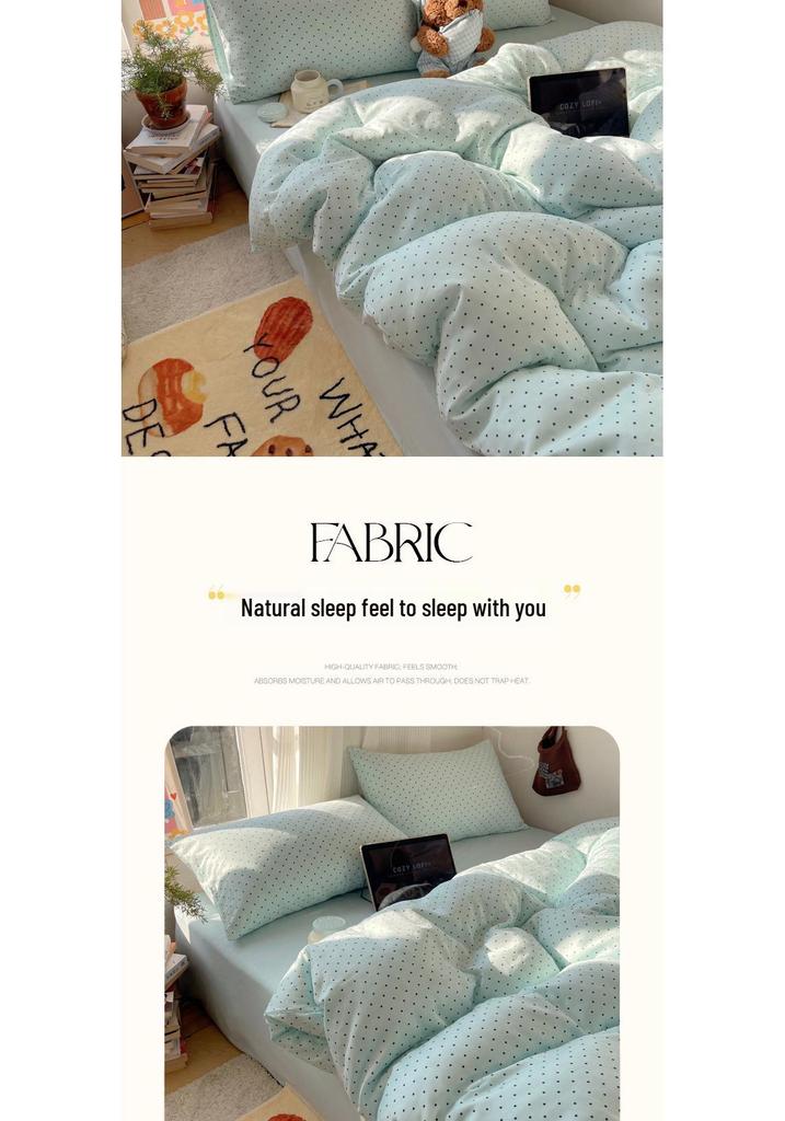 Korean Style Polka Dot Cotton Bedding Set - Student Dormitory A-Class, Skin-Friendly, 3-Piece