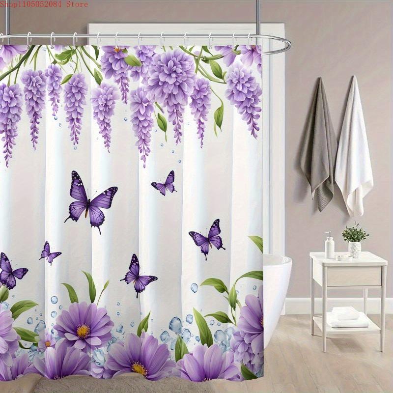 Quick Dry Easy Clean Shower Curtain With Hooks Waterproof Anti-Mold Cute Style Multi-Scene Use For Bathtub Privacy Protection