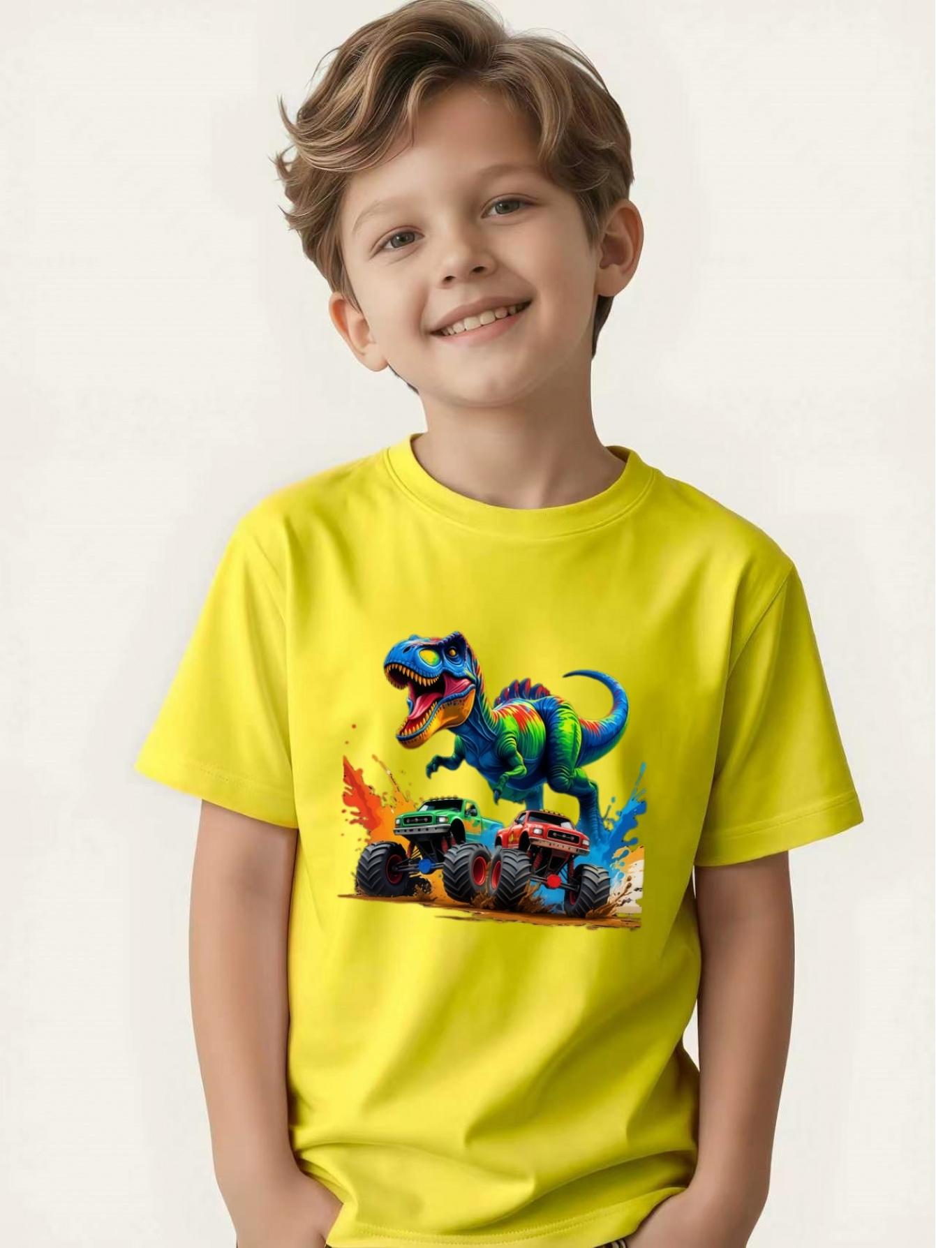 

Printed short-sleeved T-shirt, cool summer top for children, exclusive for dinosaur fans 100