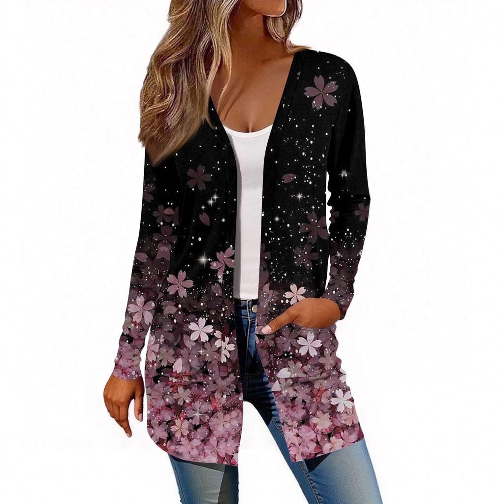 Damen Langarm Strickjacke Lässige Jacke mit Taschen Oberteil